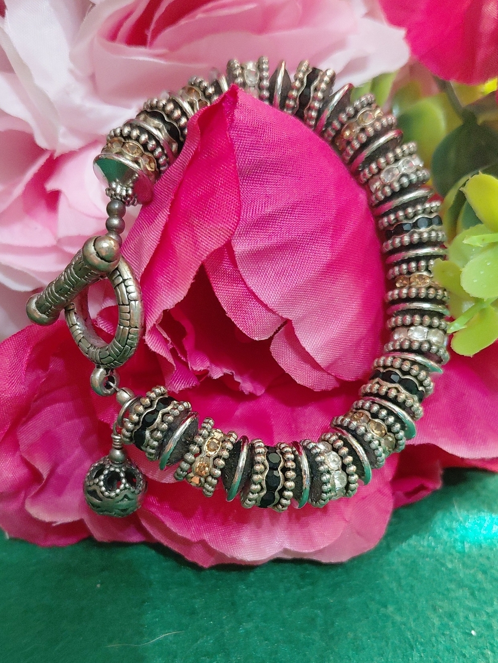 Silver-Tone Beaded Charm Bracelet